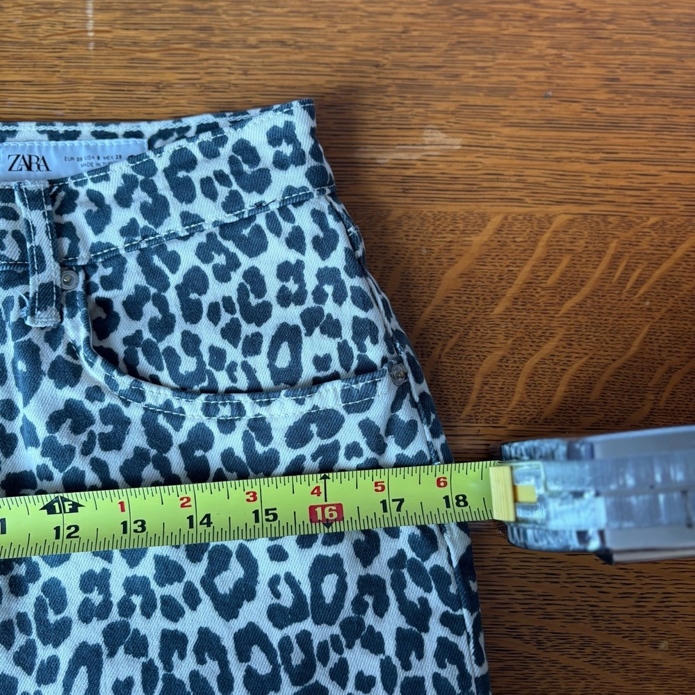 Zara Women's Size 6 Leopard Print Bootcut High Rise Jeans Animal Print Cropped - Picture 12 of 16